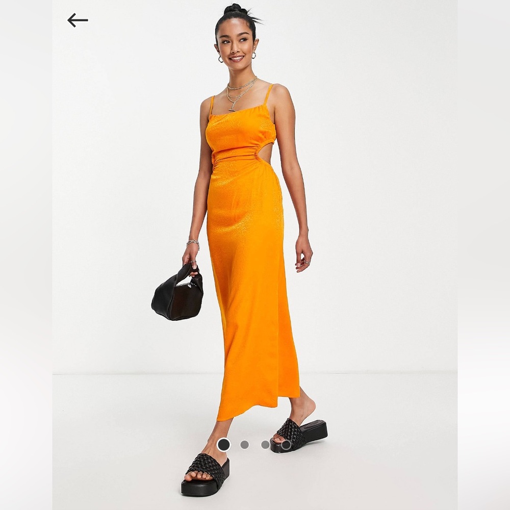 & Other Stories Midi Cami Dress with Cut Out Sides - Orange Jacquard XS